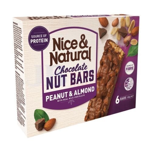 Nice & Natural Chocolate Nut Bars Peanut & Almond 180g (6 Pack)